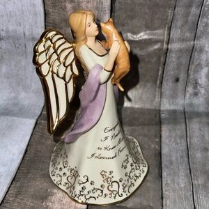 Bradford Porcelain Purrfect  Angel Cat Music Box Figurine Love Learned from Cat